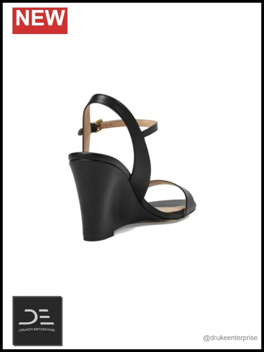 Women's Leather Wedge Sandals with Buckle Ankle Strap